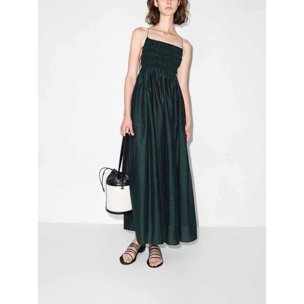 Matteau Shirred Lace Up Midi Dress in Green
